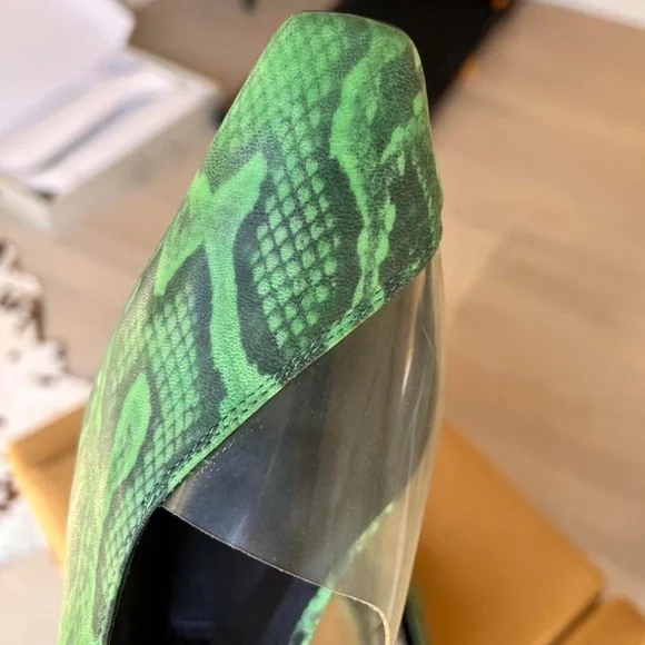 Miista see through clear green leather snakeskin pumps kitten heels - Picture 4 of 15